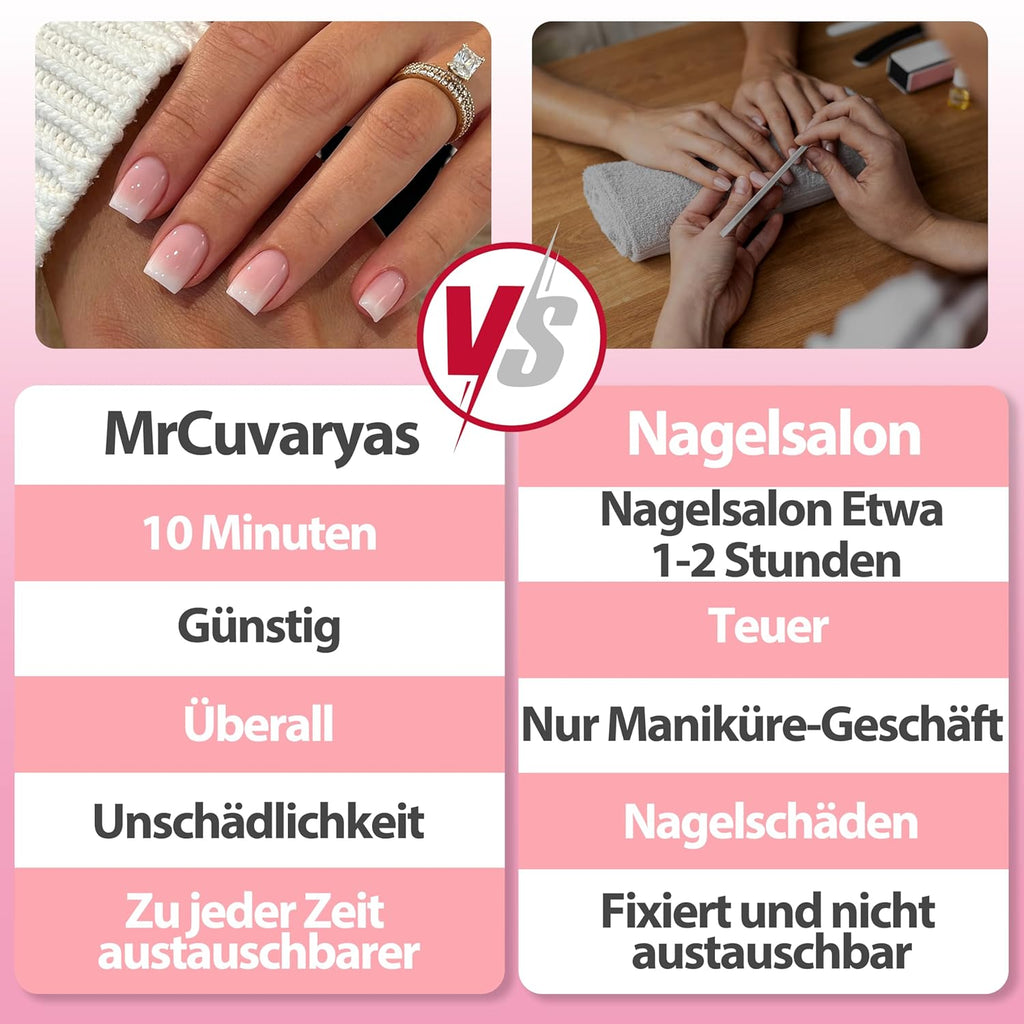24 Stück French Tip Press on Nails Kurz, Full Cover Nägel Zum Aufdrücken, Natürlich Rosa Weiß Ombre-Acrylnägel Fake Nails Mit Nagelkleber Für Frauen Nail Art, DIY Nageldesign Alltag