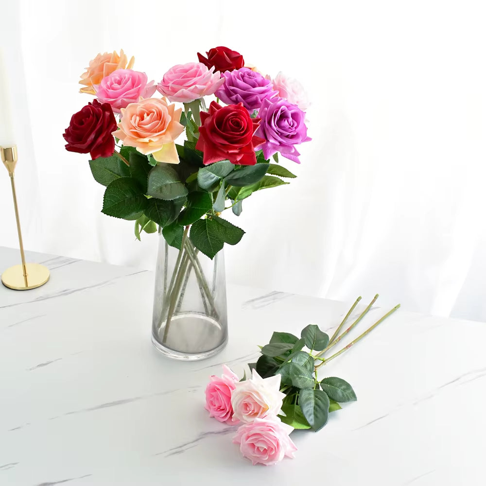 7 Pcs Real Touch Rose Branch Stem Latex Rose Hand Feel Felt Simulation Decorative Artificial Silicone Rose Flowers Home Wedding