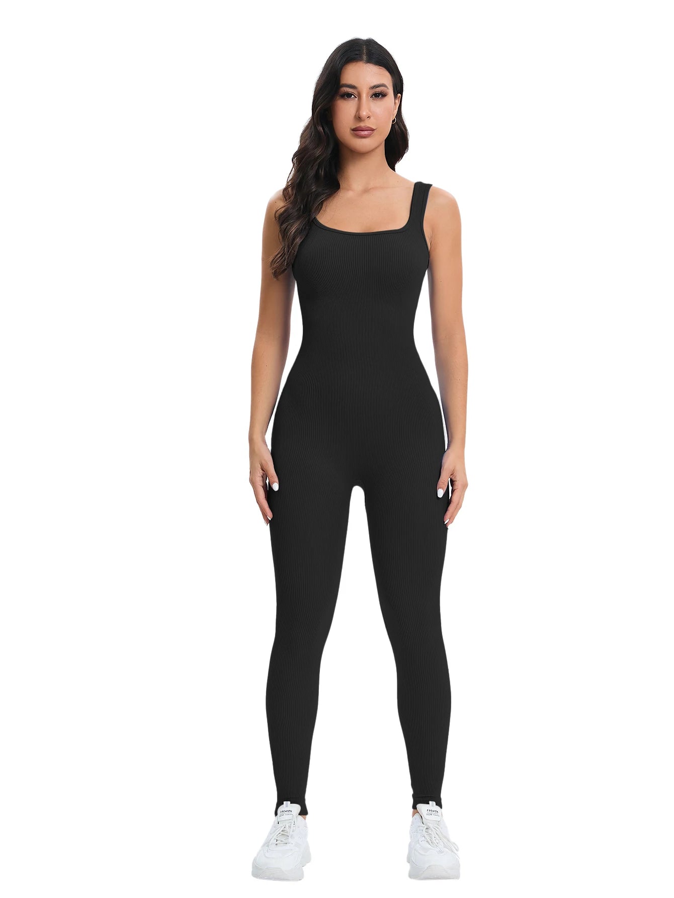 Shapewear Jumpsuits for Women Built- in Bra Bodycon Square Neck Sleeveless Summer Rompers Ribbed Jumpsuit