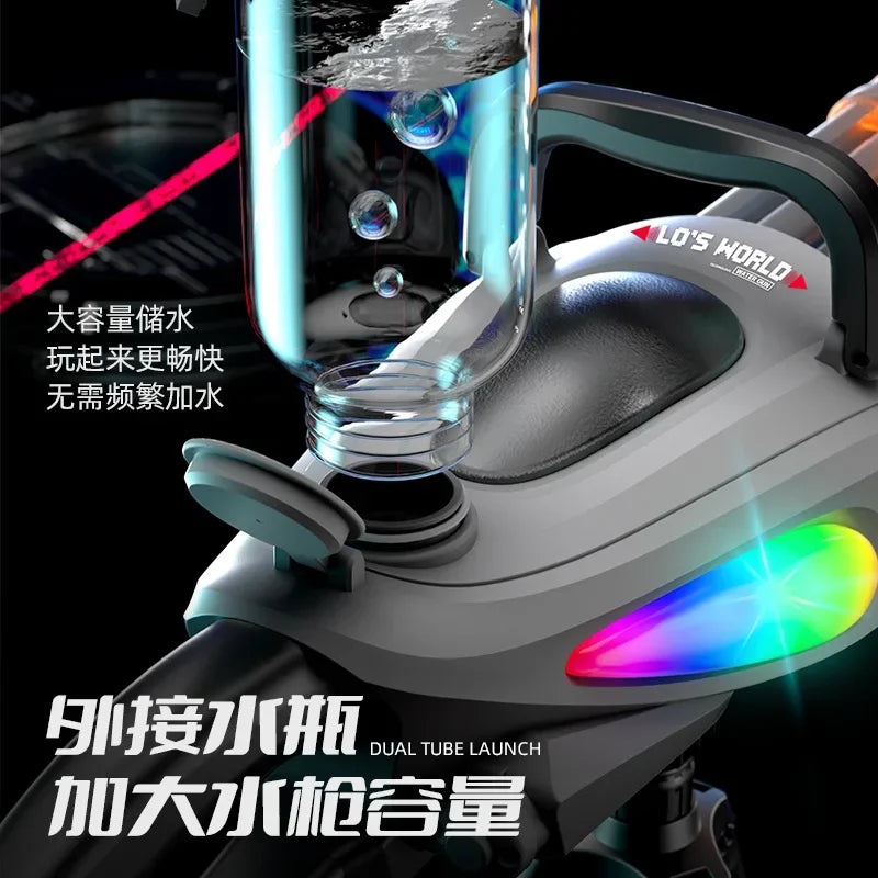 Automatic Double Rotating Gatling Water Gun Toy Gun Barrel with LED Spray Water Pistol Blaster Pool Outdoor Toy for Kids Adult