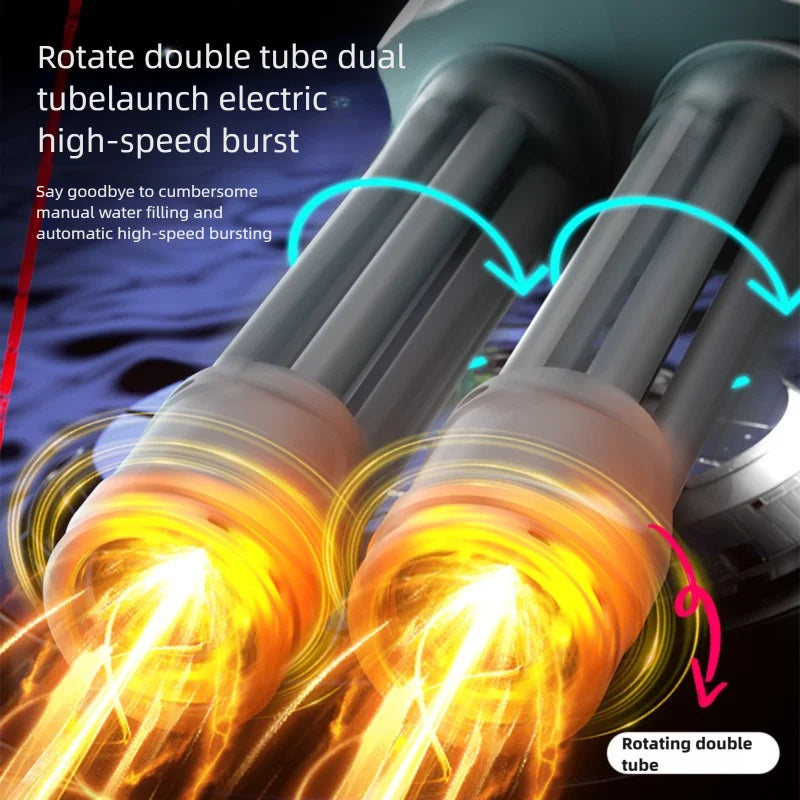 Automatic Double Rotating Gatling Water Gun Toy Gun Barrel with LED Spray Water Pistol Blaster Pool Outdoor Toy for Kids Adult