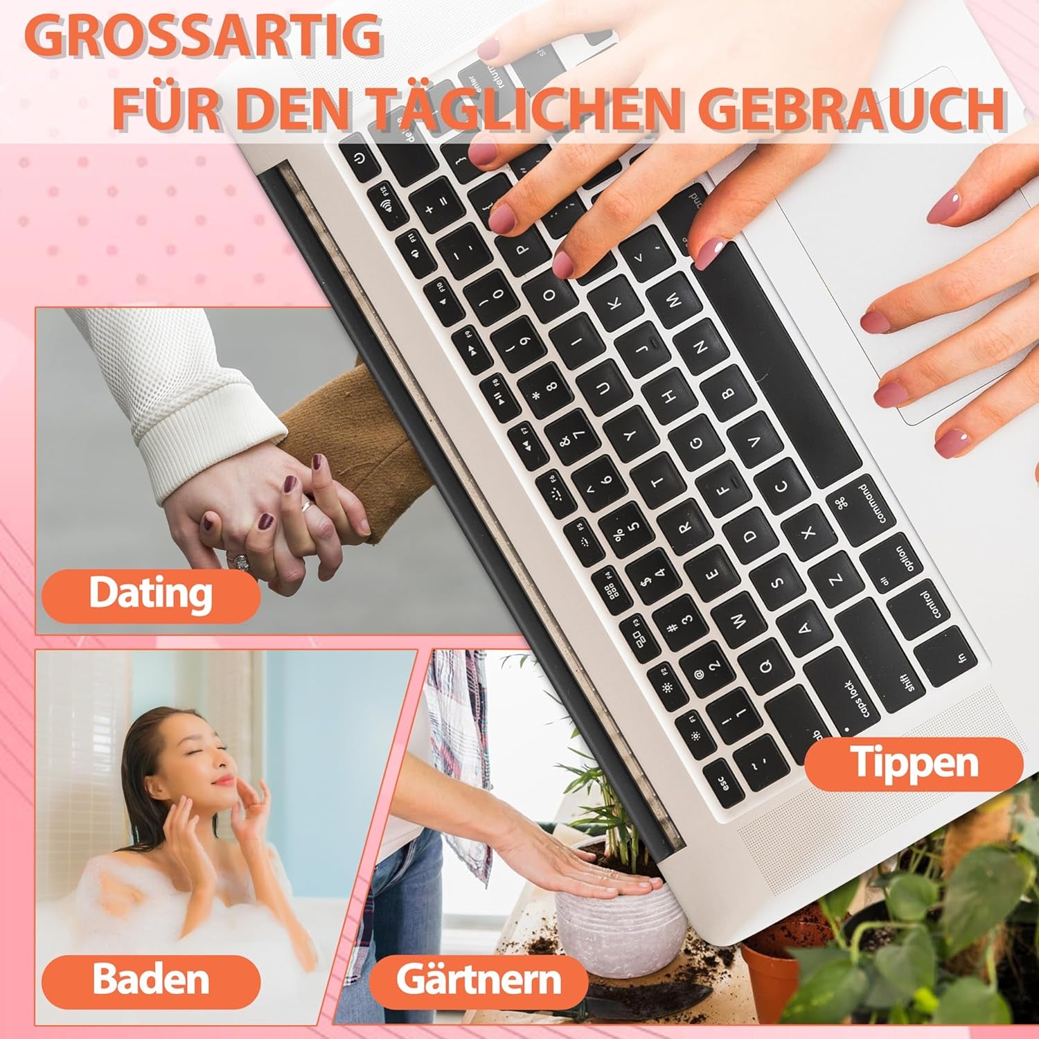 24 Stück French Tip Press on Nails Kurz, Full Cover Nägel Zum Aufdrücken, Natürlich Rosa Weiß Ombre-Acrylnägel Fake Nails Mit Nagelkleber Für Frauen Nail Art, DIY Nageldesign Alltag