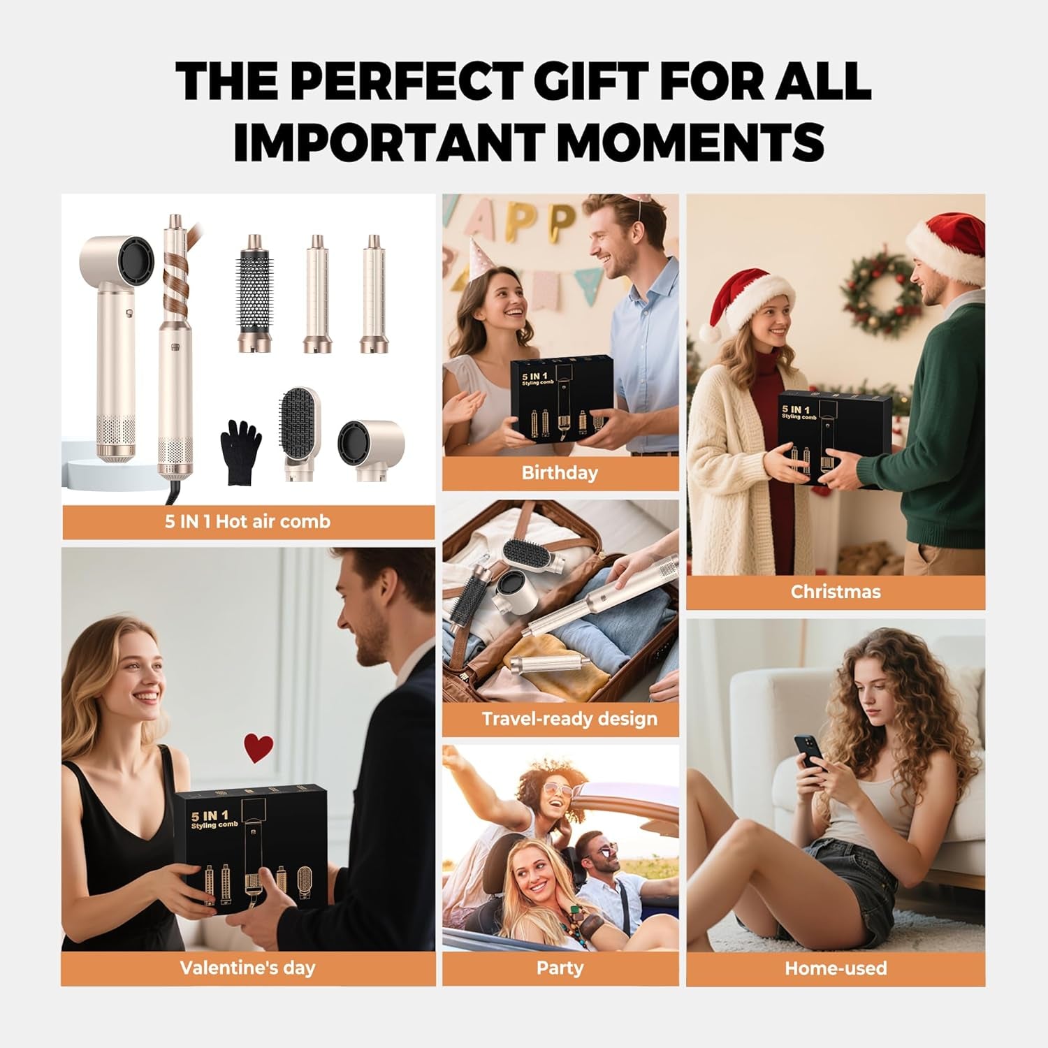 OKWRAP Hair Styler Set Haarstyler Hairstyler 5 in 1 Airstyler Air Curlers Föhn 5 in 1 Mit Rundbürstenföhn Hairdryer Brushes for Styling Föhn Lockenstab Luft Für Glätten, Trocknen, Volumen, Locken