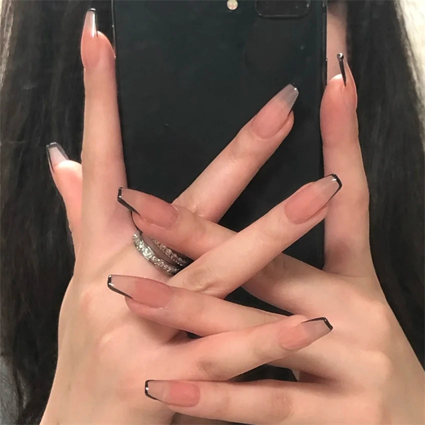 24Pcs/Set Dark Spice Wearable Black Press on Nail Tips Full Cover Fake Nails with Design Butterfly Lovely Girls False Nails Art
