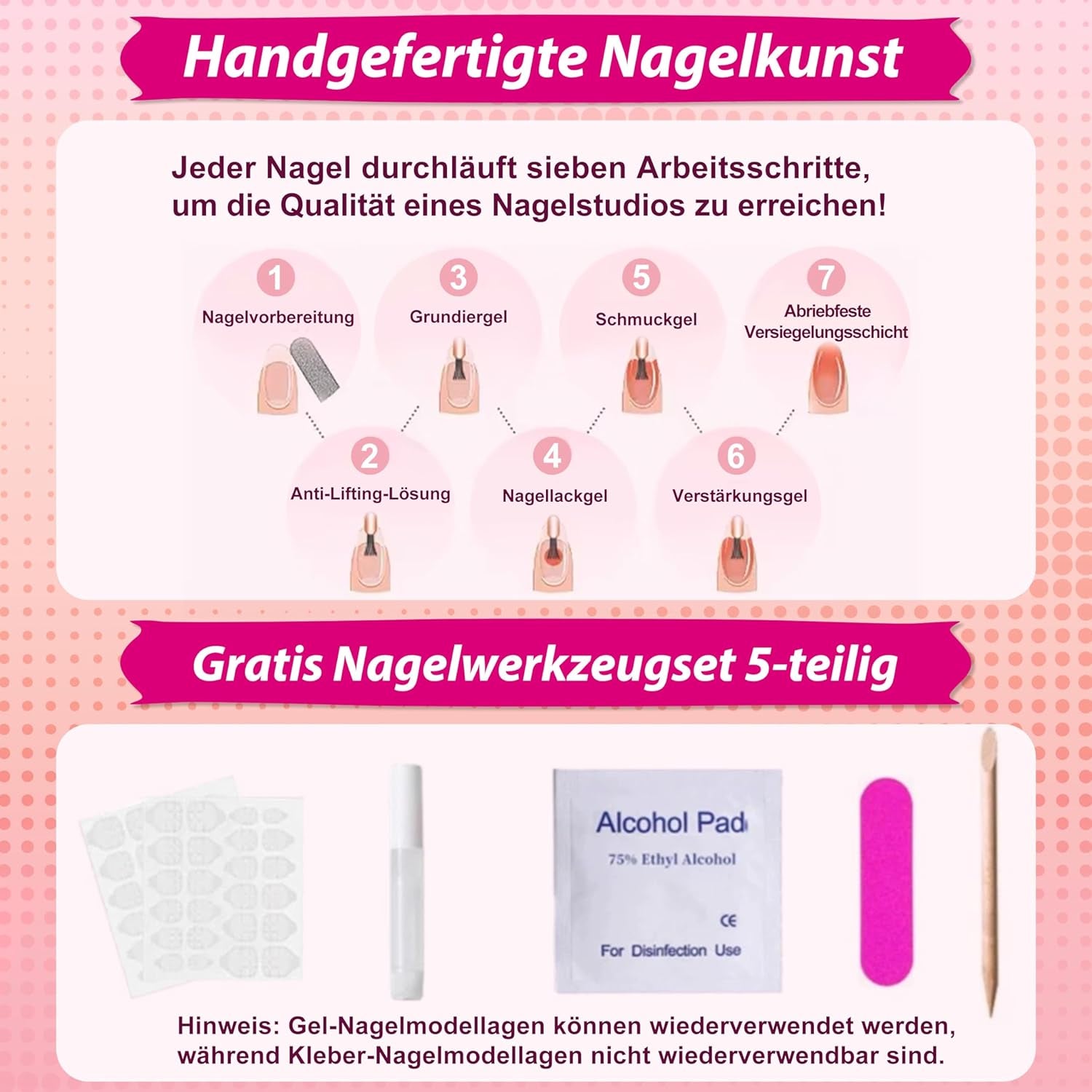 24 Stück French Tip Press on Nails Kurz, Full Cover Nägel Zum Aufdrücken, Natürlich Rosa Weiß Ombre-Acrylnägel Fake Nails Mit Nagelkleber Für Frauen Nail Art, DIY Nageldesign Alltag