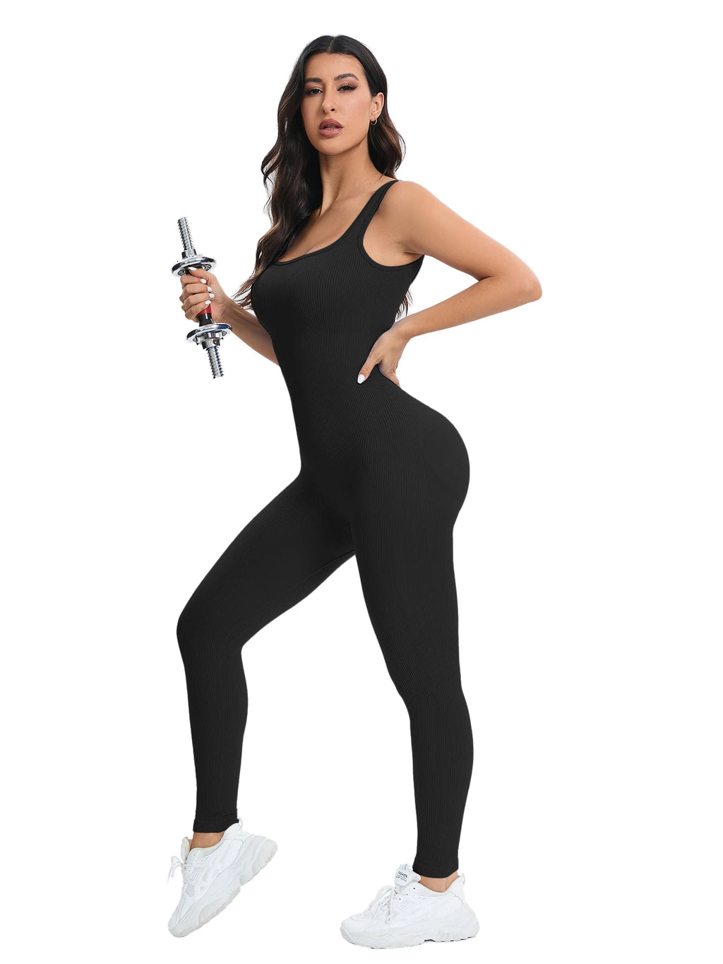 Shapewear Jumpsuits for Women Built- in Bra Bodycon Square Neck Sleeveless Summer Rompers Ribbed Jumpsuit