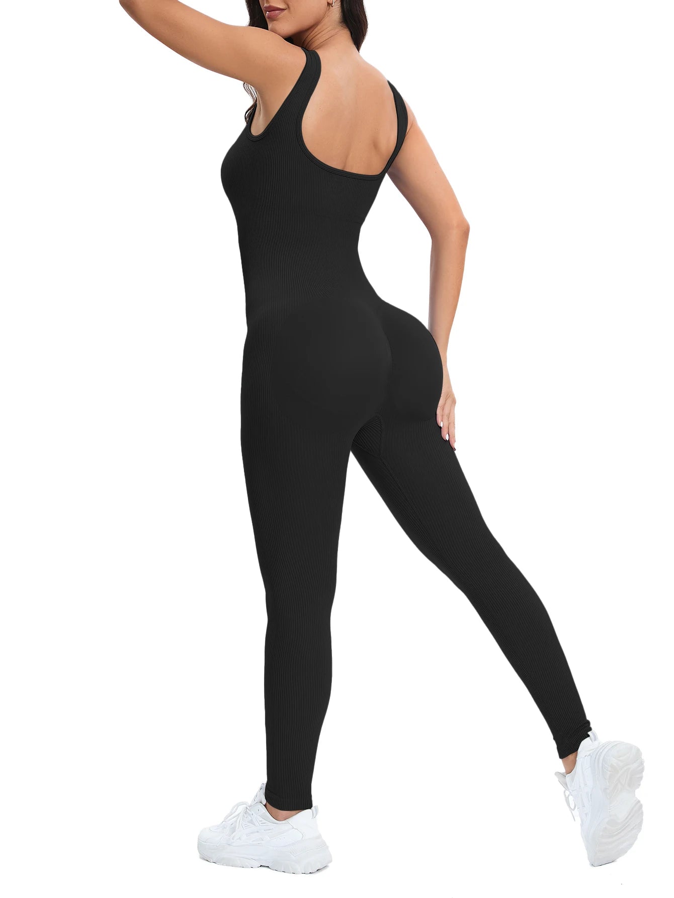 Shapewear Jumpsuits for Women Built- in Bra Bodycon Square Neck Sleeveless Summer Rompers Ribbed Jumpsuit
