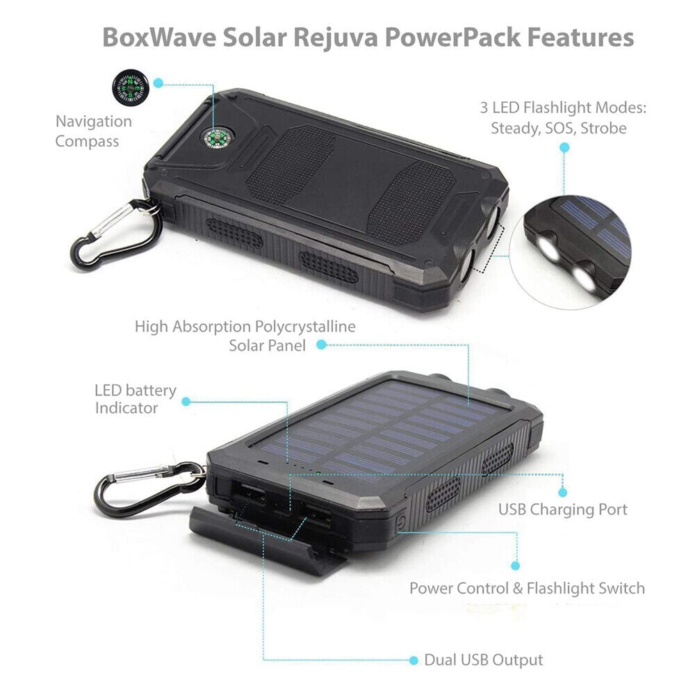 1O000 Mah Solar Power Bank, Waterproof, 2 USB Ports, LED Charger for Mobile Phones