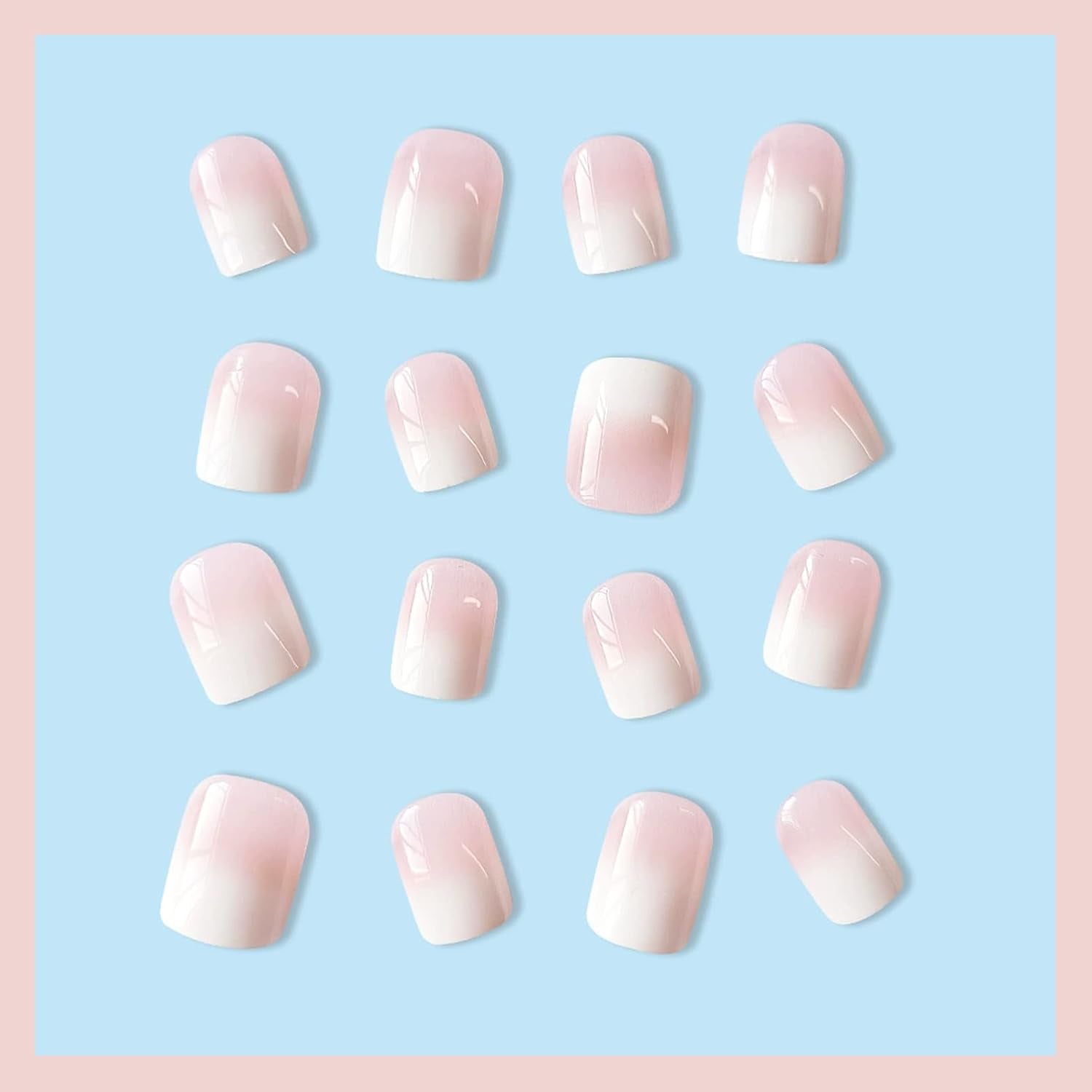 24 Stück French Tip Press on Nails Kurz, Full Cover Nägel Zum Aufdrücken, Natürlich Rosa Weiß Ombre-Acrylnägel Fake Nails Mit Nagelkleber Für Frauen Nail Art, DIY Nageldesign Alltag