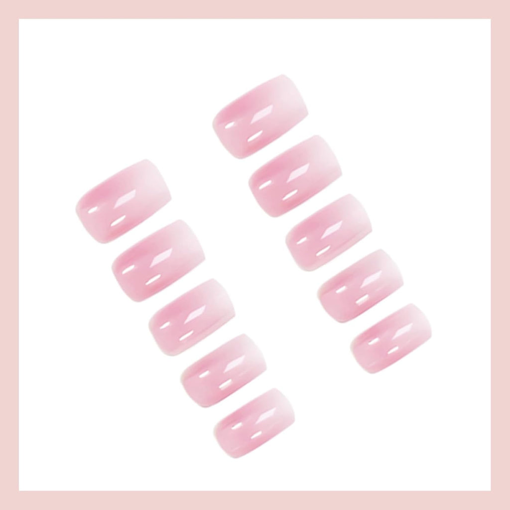 24 Stück French Tip Press on Nails Kurz, Full Cover Nägel Zum Aufdrücken, Natürlich Rosa Weiß Ombre-Acrylnägel Fake Nails Mit Nagelkleber Für Frauen Nail Art, DIY Nageldesign Alltag