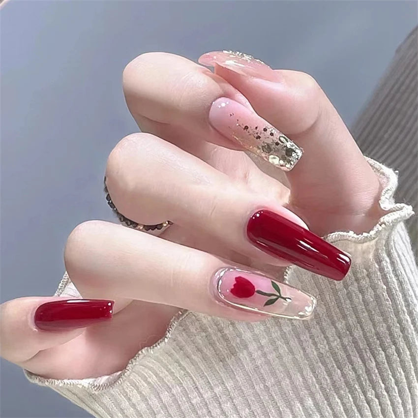 24Pcs/Set Dark Spice Wearable Black Press on Nail Tips Full Cover Fake Nails with Design Butterfly Lovely Girls False Nails Art