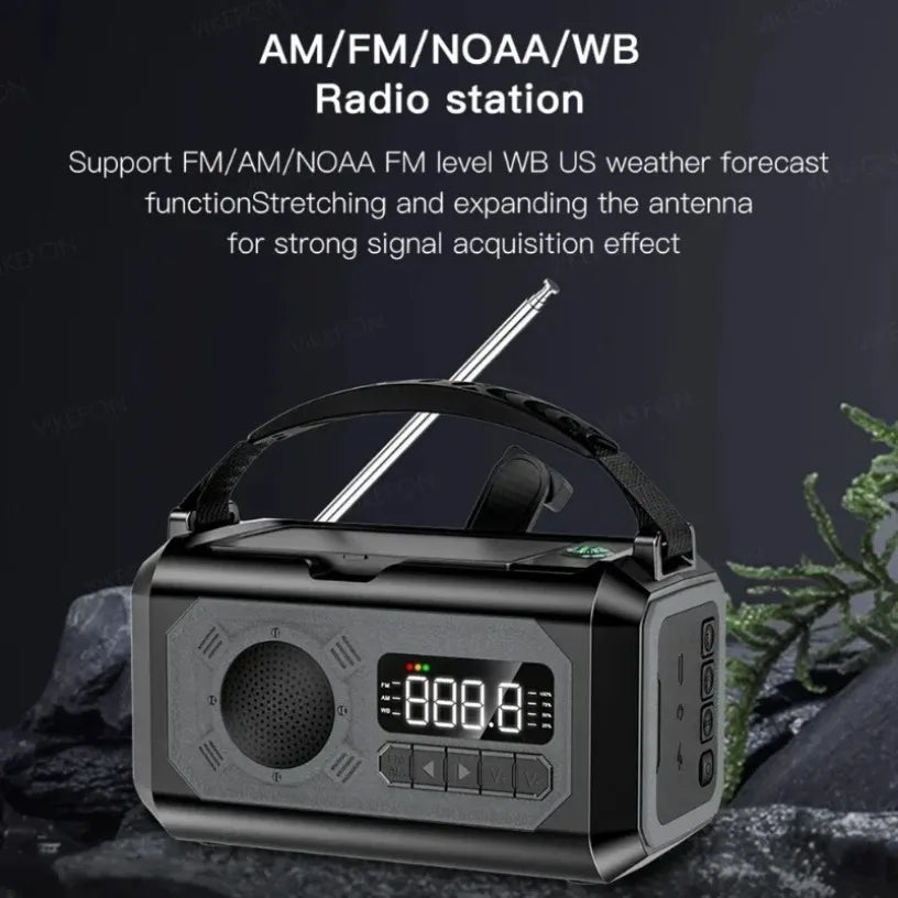 Portable 12000Mah Emergency Radio AM/FM/NOAA Weather Radio Solar Hand Crank Radio Flashlight SOS Alarm Power Bank Reading Lamp