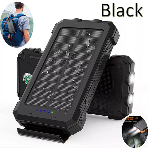 1O000 Mah Solar Power Bank, Waterproof, 2 USB Ports, LED Charger for Mobile Phones