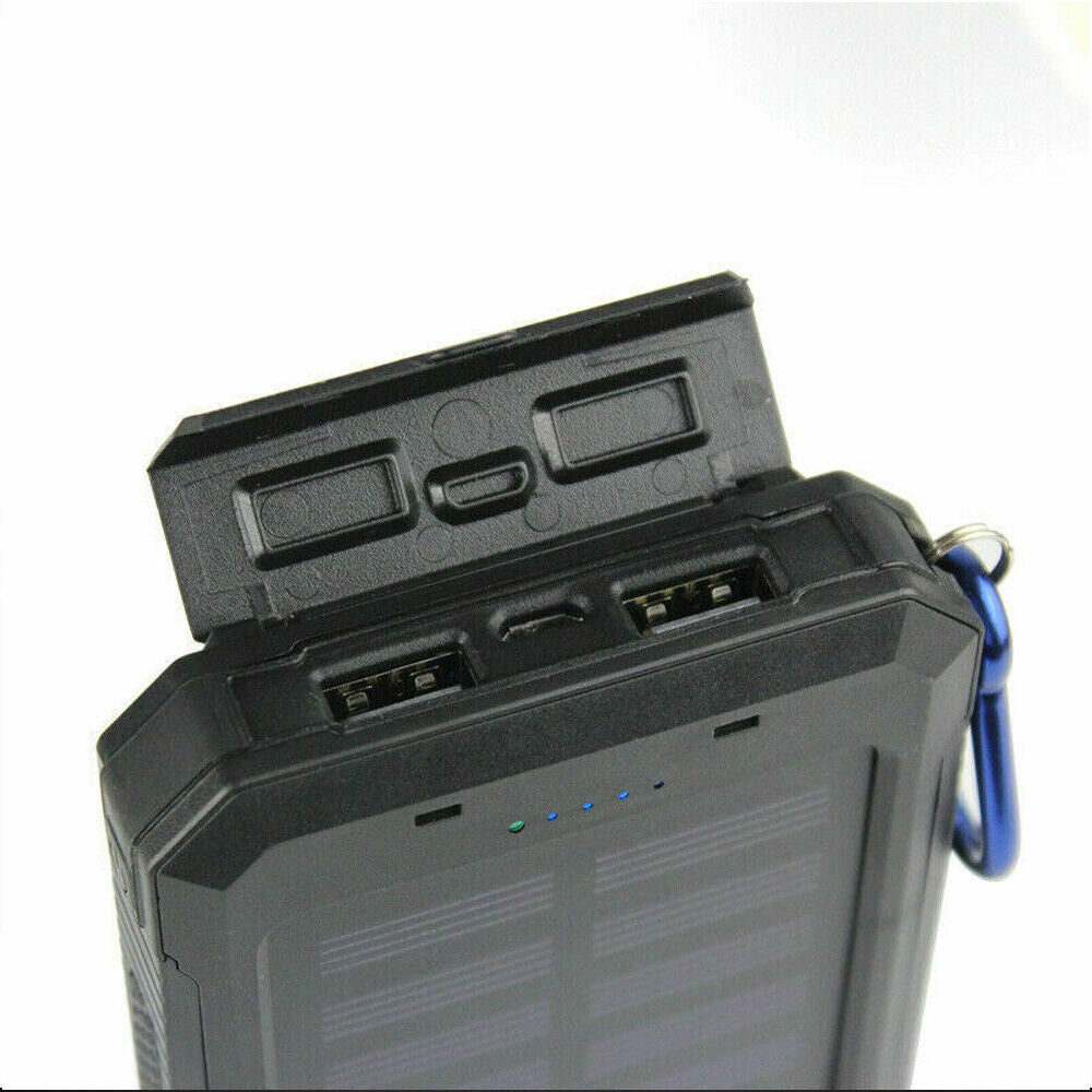 1O000 Mah Solar Power Bank, Waterproof, 2 USB Ports, LED Charger for Mobile Phones