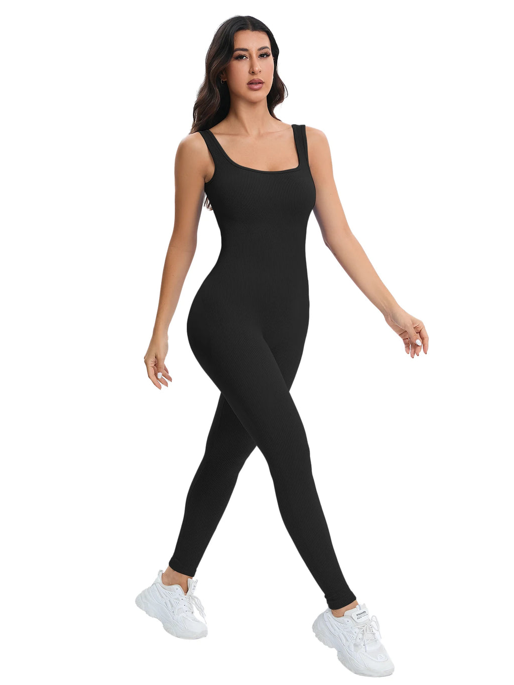Shapewear Jumpsuits for Women Built- in Bra Bodycon Square Neck Sleeveless Summer Rompers Ribbed Jumpsuit