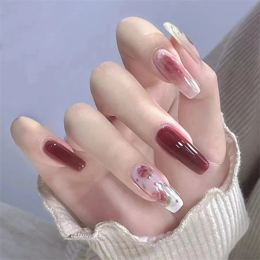 24Pcs/Set Dark Spice Wearable Black Press on Nail Tips Full Cover Fake Nails with Design Butterfly Lovely Girls False Nails Art