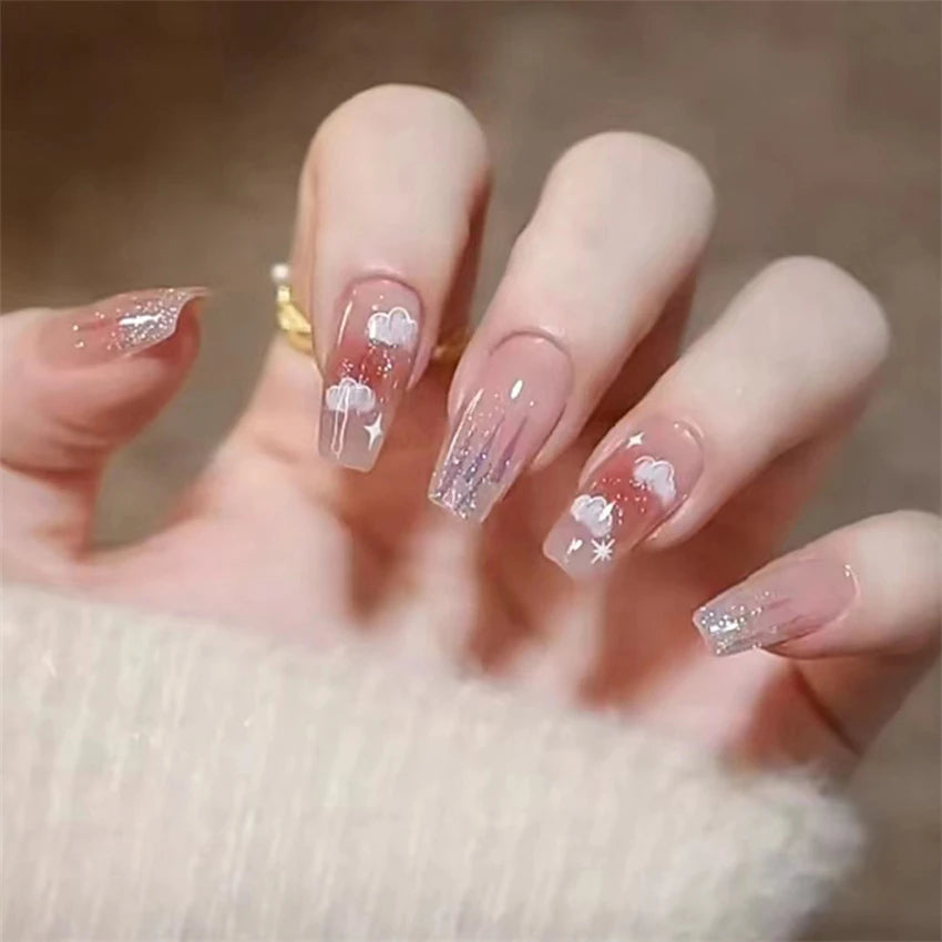 24Pcs/Set Dark Spice Wearable Black Press on Nail Tips Full Cover Fake Nails with Design Butterfly Lovely Girls False Nails Art