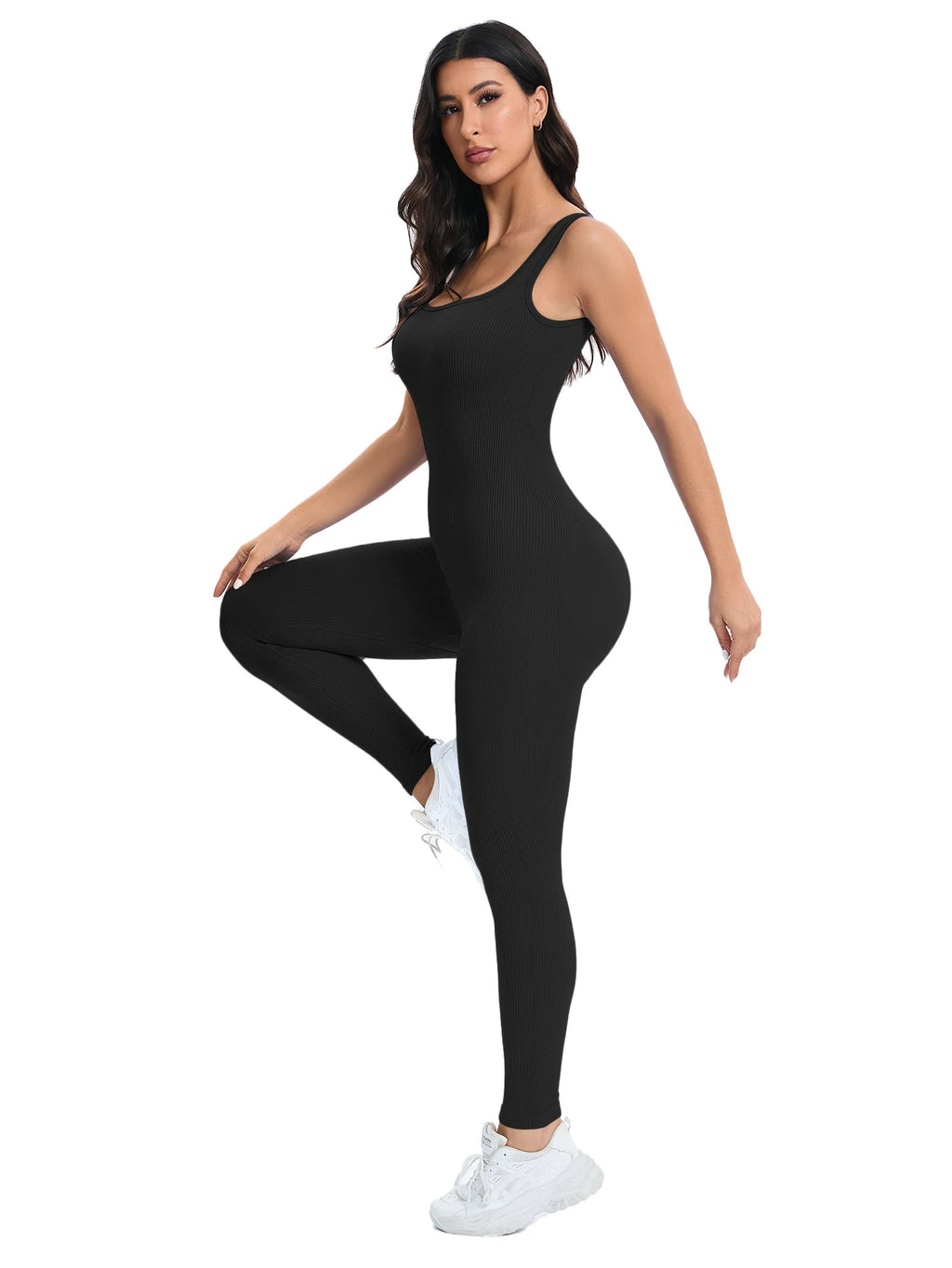 Shapewear Jumpsuits for Women Built- in Bra Bodycon Square Neck Sleeveless Summer Rompers Ribbed Jumpsuit
