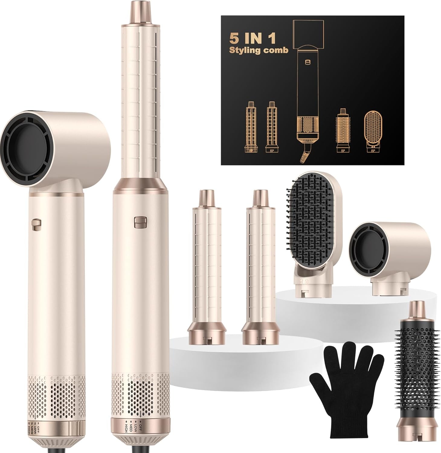 OKWRAP Hair Styler Set Haarstyler Hairstyler 5 in 1 Airstyler Air Curlers Föhn 5 in 1 Mit Rundbürstenföhn Hairdryer Brushes for Styling Föhn Lockenstab Luft Für Glätten, Trocknen, Volumen, Locken