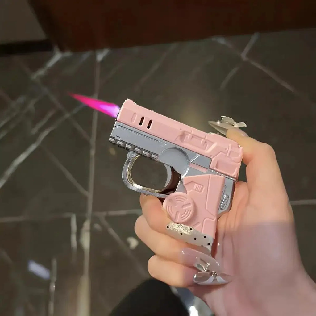 Portable Pressure Reducing Inflatable Lighter Metal Windproof Jet Flame Deformation Gun Gyroscope Butane Lighter Men'S Gift
