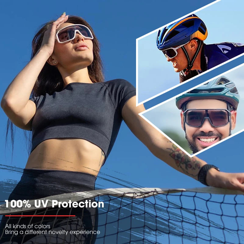 2 Packs Photochromic Riding Cycling Sunglasses Mtb Cycling Glasses Goggles Bicycle Mountain Bike Men'S Women Sport Eyewear