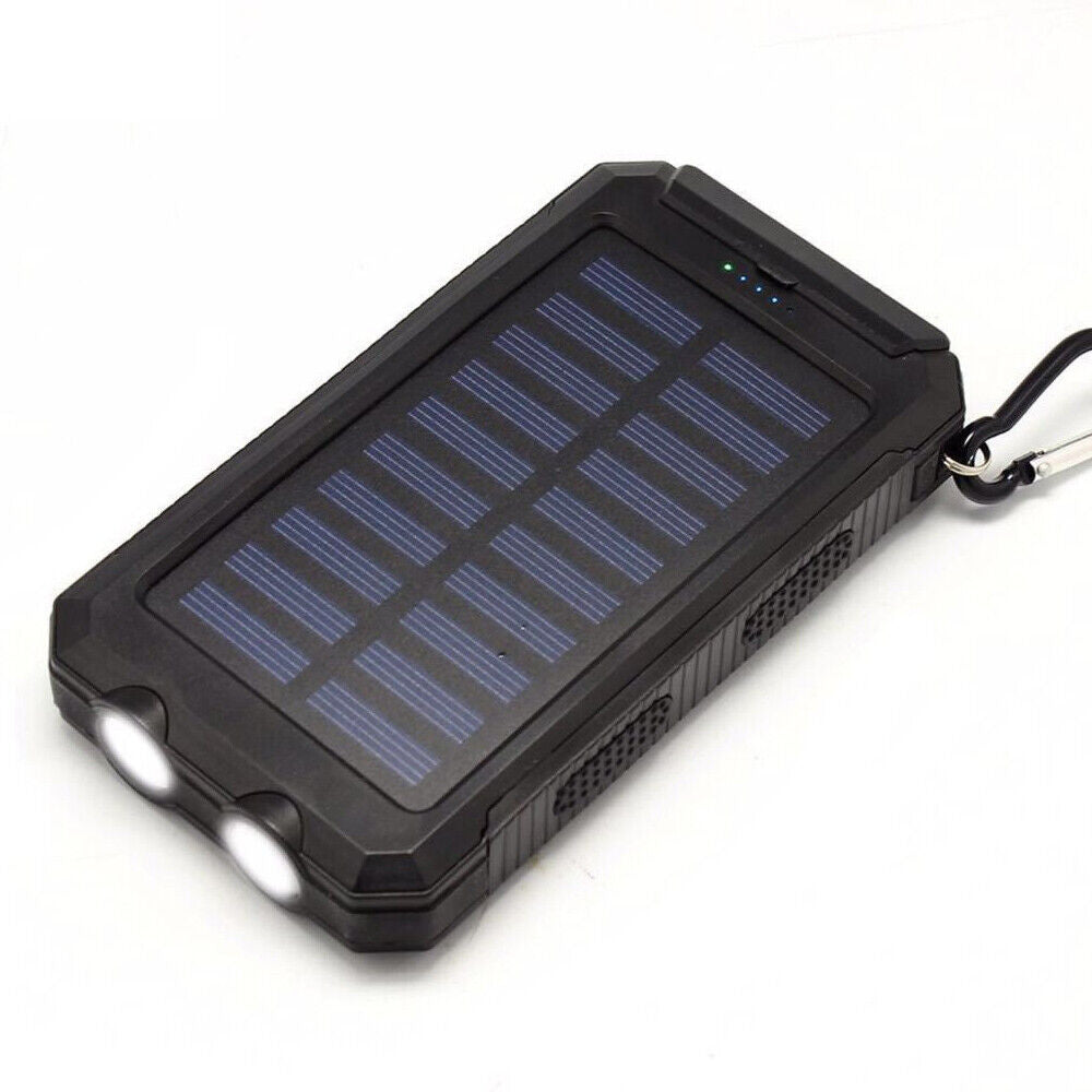 1O000 Mah Solar Power Bank, Waterproof, 2 USB Ports, LED Charger for Mobile Phones